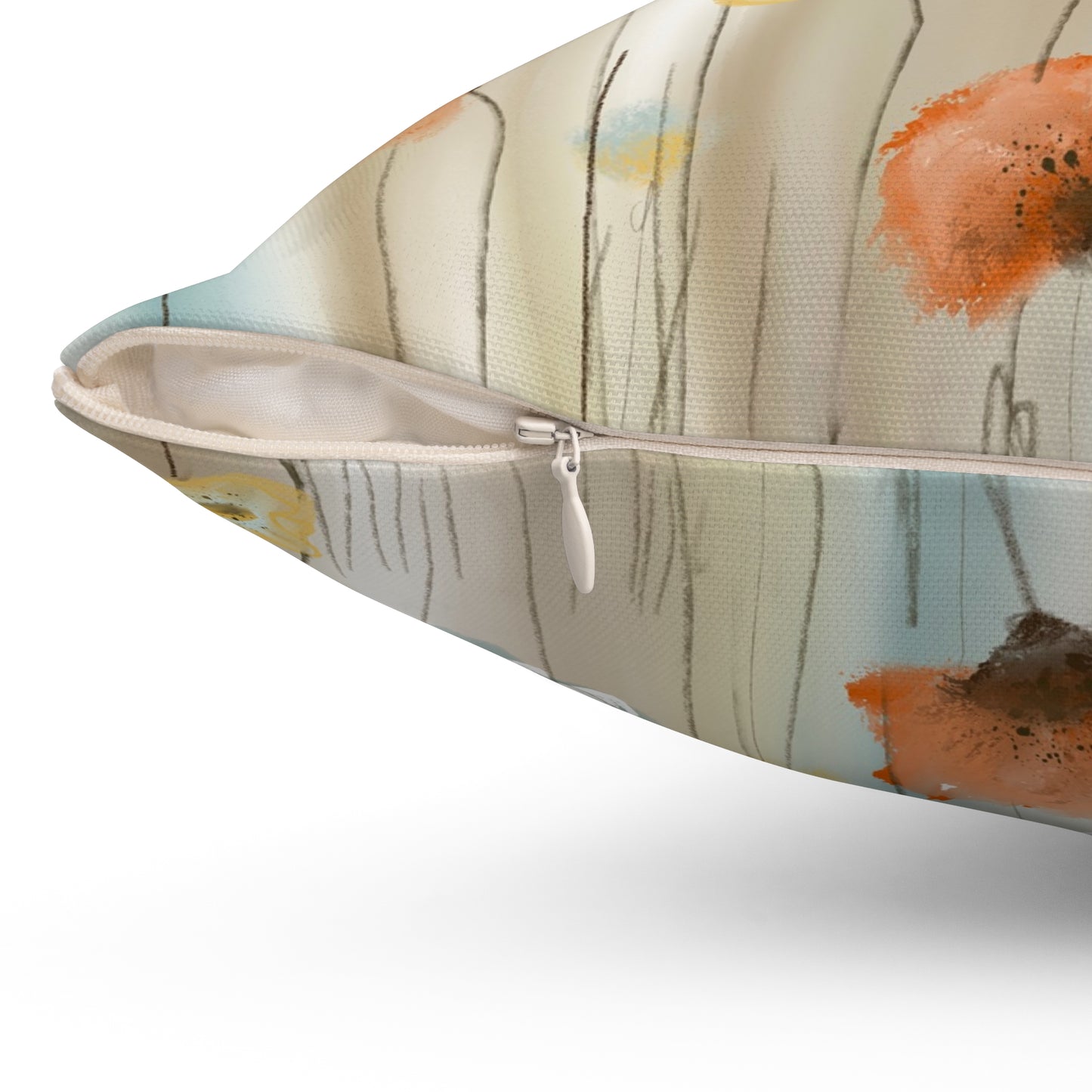 Floral Watercolor Throw Pillow — Pastel Poppy Square Accent Pillow