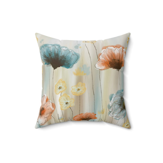 Floral Watercolor Throw Pillow — Pastel Poppy Square Accent Pillow