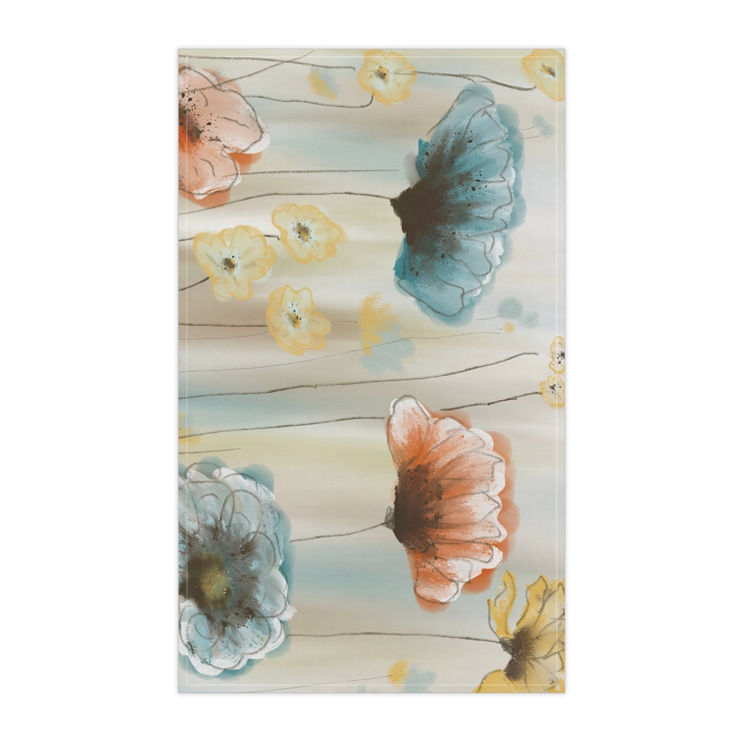 Floral Watercolor Tea Towel - Pastel Poppy Kitchen Linen