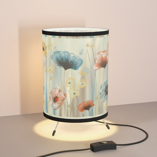 Poppy Meadow Tripod Lamp — Floral Printed Drum Shade, Mid-Century Accent Lighting