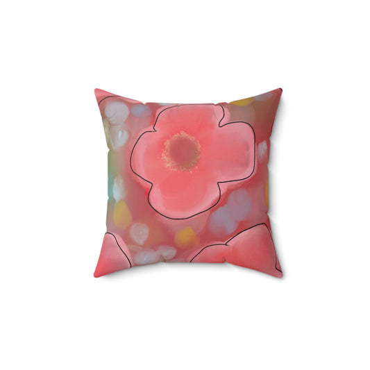 Floral Bloom Decorative Pillow — Pink Watercolor Flower Square Throw Pillow