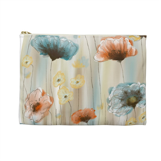Floral Watercolor Accessory Pouch — Pastel Poppy Makeup & Travel Bag