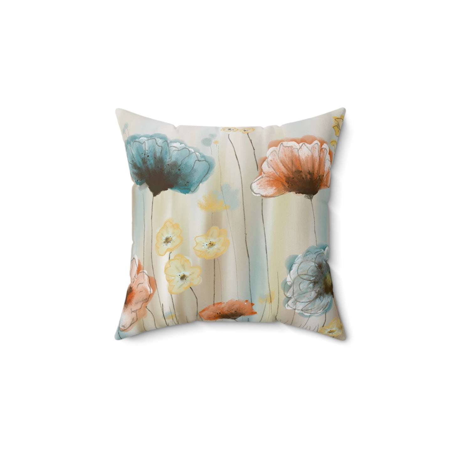 Floral Watercolor Throw Pillow — Pastel Poppy Square Accent Pillow