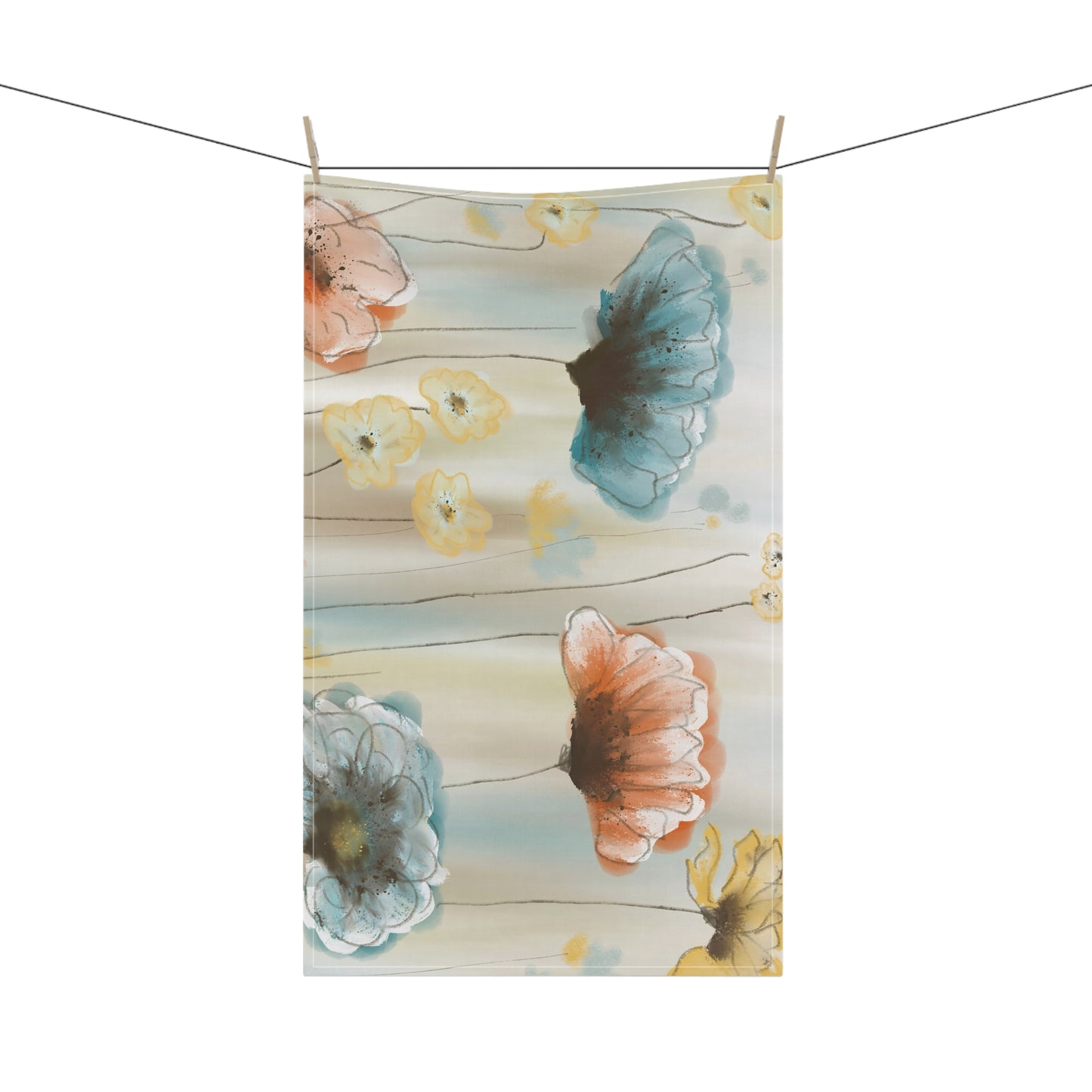 Floral Watercolor Tea Towel - Pastel Poppy Kitchen Linen