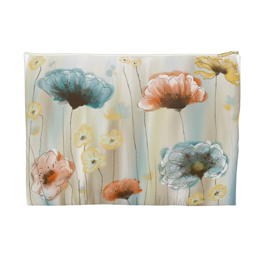 Floral Watercolor Accessory Pouch — Pastel Poppy Makeup & Travel Bag