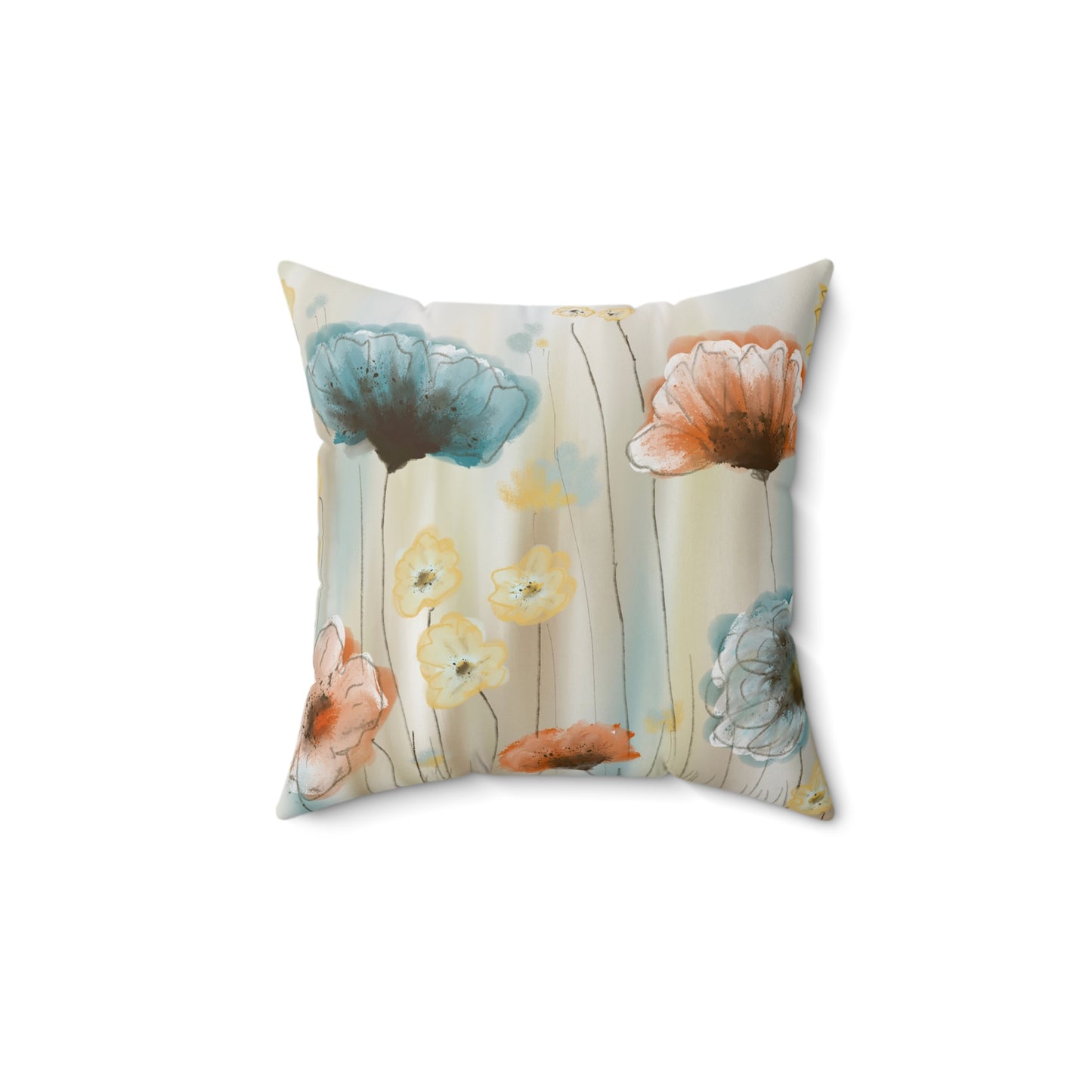 Floral Watercolor Throw Pillow — Pastel Poppy Square Accent Pillow