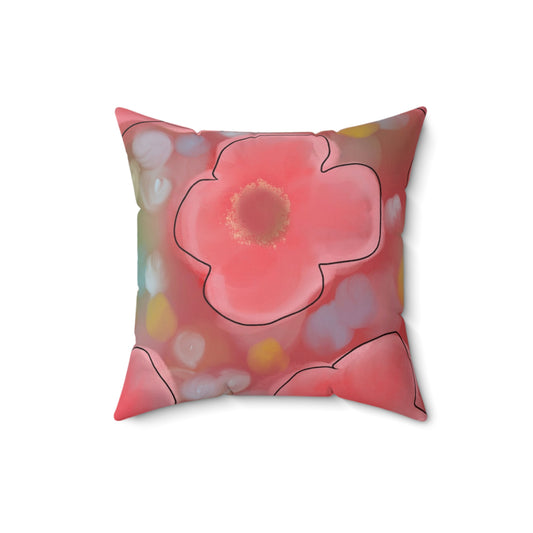 Floral Bloom Decorative Pillow — Pink Watercolor Flower Square Throw Pillow