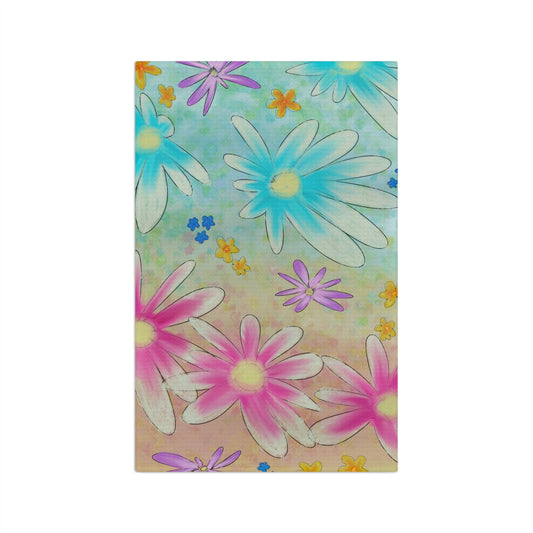 Floral Daisies Microfiber Tea Towel — Bright Pastel Kitchen Towel