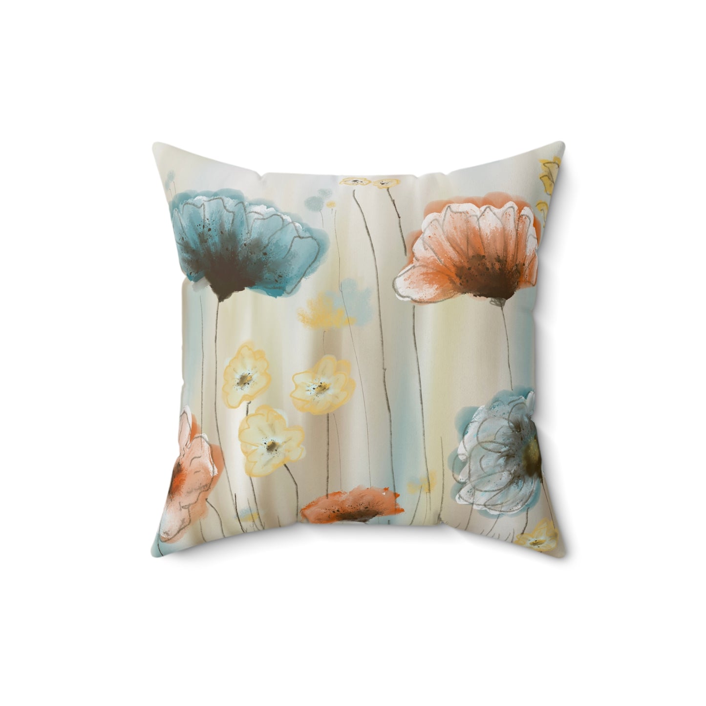 Floral Watercolor Throw Pillow — Pastel Poppy Square Accent Pillow